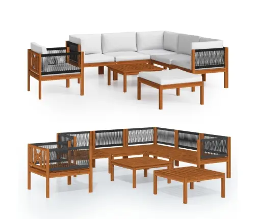 8 Daļu Dārza Atpūtas Mēbeļu Komplekts Ar Spilveniem, Krēmkrāsas Koks, Akācija Un Virve Vidaxl