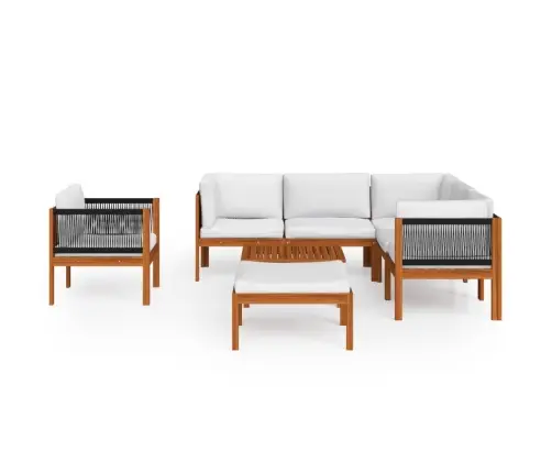 8 Daļu Dārza Atpūtas Mēbeļu Komplekts Ar Spilveniem, Krēmkrāsas Koks, Akācija Un Virve Vidaxl