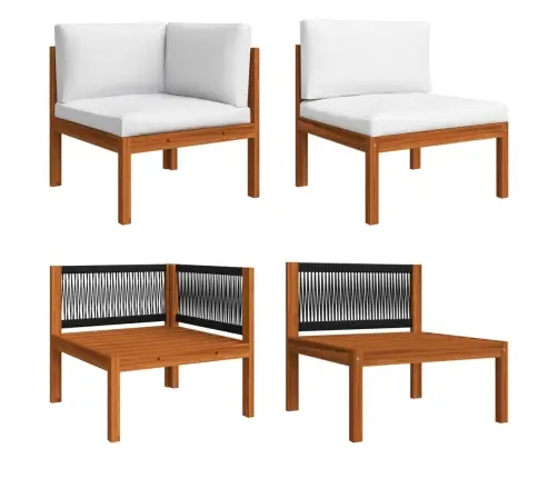 8 Daļu Dārza Atpūtas Mēbeļu Komplekts Ar Spilveniem, Krēmkrāsas Koks, Akācija Un Virve Vidaxl