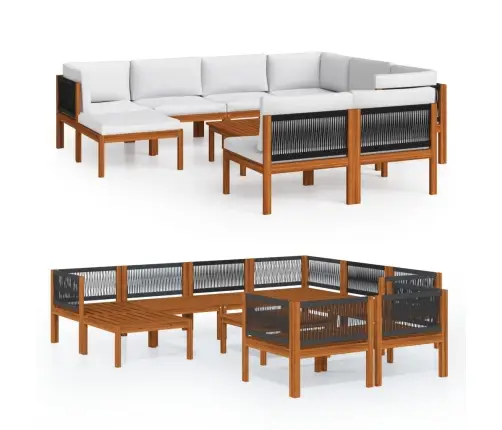 10 Daļu Dārza Atpūtas Mēbeļu Komplekts Ar Spilveniem, Krēmkrāsas Koks, Akācija Un Virve Vidaxl