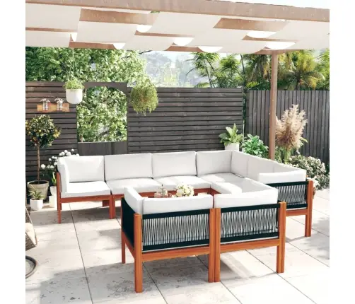 10 Daļu Dārza Atpūtas Mēbeļu Komplekts Ar Spilveniem, Krēmkrāsas Koks, Akācija Un Virve Vidaxl