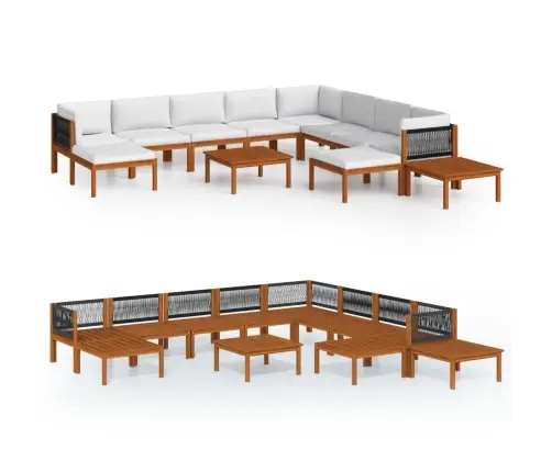 12 Daļu Dārza Atpūtas Mēbeļu Komplekts Ar Spilveniem, Krēmkrāsas Koks, Akācija Un Virve Vidaxl