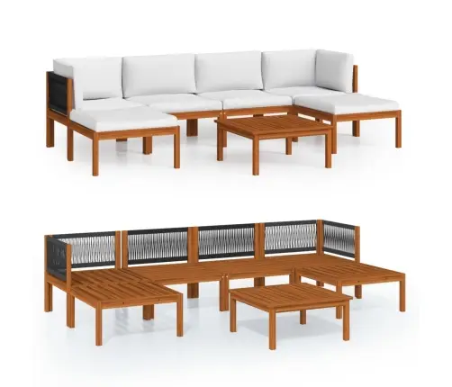 7-Osaline Aiamööblikomplekt Patjadega, Kreemikaspuidust, Akaatsia Ja Köis