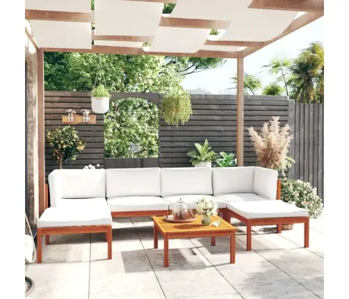 7-Osaline Aiamööblikomplekt Patjadega, Kreemikaspuidust, Akaatsia Ja Köis