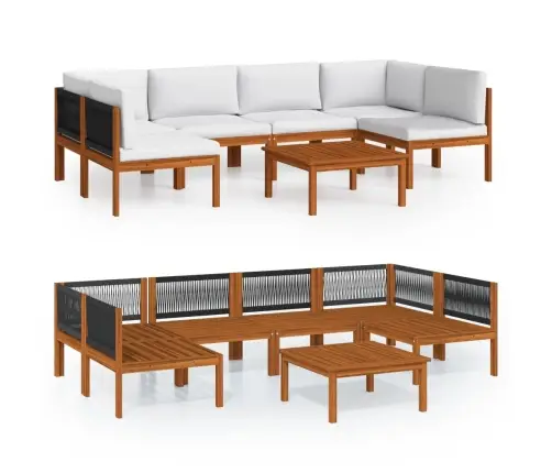 7-Osaline Aiamööblikomplekt Patjadega, Kreemikaspuidust, Akaatsia Ja Köis