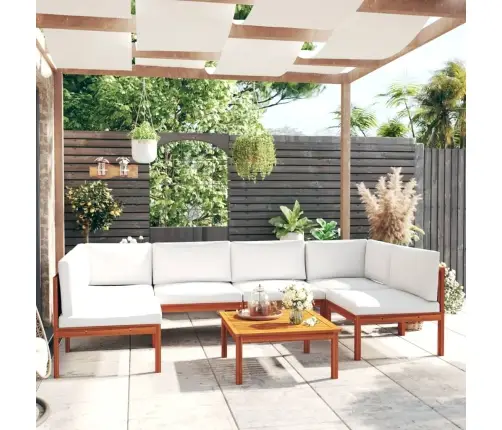 7-Osaline Aiamööblikomplekt Patjadega, Kreemikaspuidust, Akaatsia Ja Köis