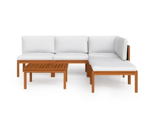 6 Dalių Sodo Poilsio Baldų Komplektas Su Pagalvėlėmis, Kreminės Spalvos, Akacijos Mediena Ir Virvė