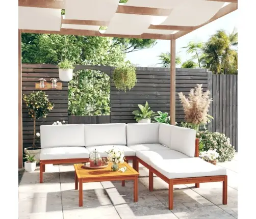 6 Dalių Sodo Poilsio Baldų Komplektas Su Pagalvėlėmis, Kreminės Spalvos, Akacijos Mediena Ir Virvė