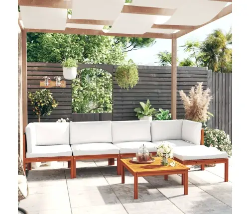 6 Daļu Dārza Atpūtas Mēbeļu Komplekts Ar Spilveniem, Krēmkrāsas Koks, Akācija Un Virve Vidaxl