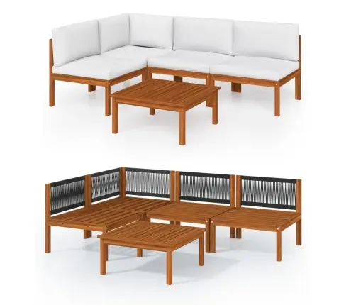 5-Daļīgs Dārza Atpūtas Mēbeļu Komplekts Ar Spilveniem, Krēmkrāsas, 63X63 Cm Vidaxl