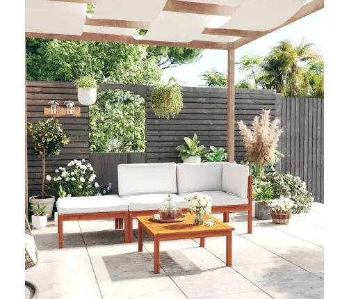 4-Osaline Aiamööblikomplekt Patjadega, Kreemjas, 63 X 63 Cm