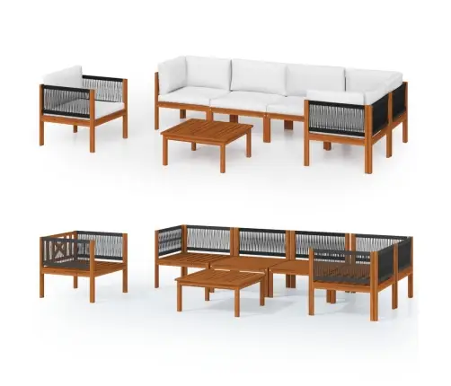 7 Dalių Sodo Poilsio Baldų Komplektas Su Pagalvėlėmis, Kreminės Spalvos, 63X63 Cm