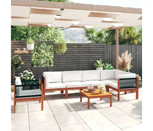 7 Dalių Sodo Poilsio Baldų Komplektas Su Pagalvėlėmis, Kreminės Spalvos, 63X63 Cm