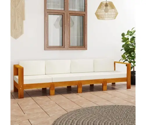 Četrvietīgs Dārza Dīvāns, Krēmbalti Spilveni, Akācijas Koks Vidaxl