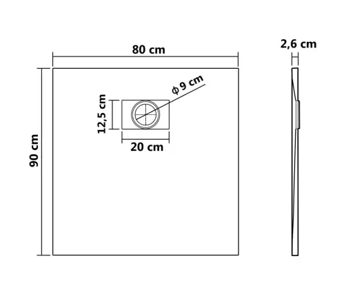 Dušas Pamatne, 90X80 Cm, Smc, Pelēka Vidaxl