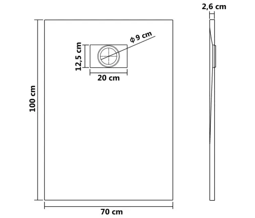 Dušas Pamatne, 100X70 Cm, Smc, Pelēka Vidaxl