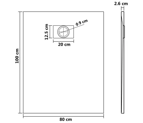 Dušas Pamatne, 100X80 Cm, Smc, Pelēka Vidaxl