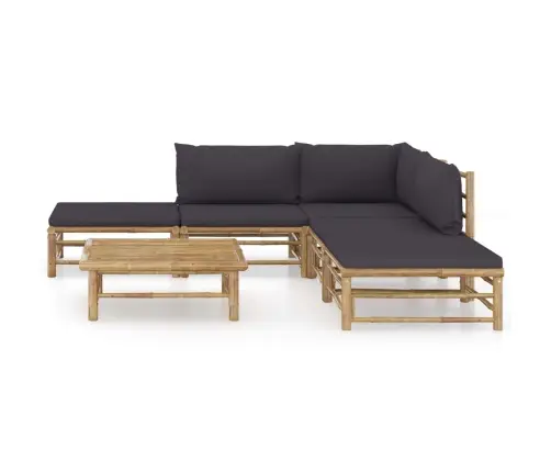 6-Osaline Aiamööbli Komplekt Tumehallide Patjadega, Bambus