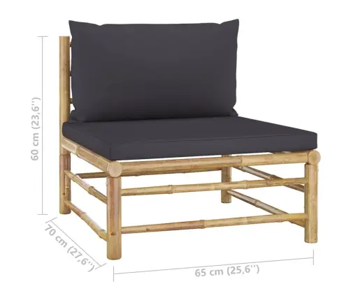 4-Osaline Aiamööbli Komplekt Tumehallide Patjadega, Bambus