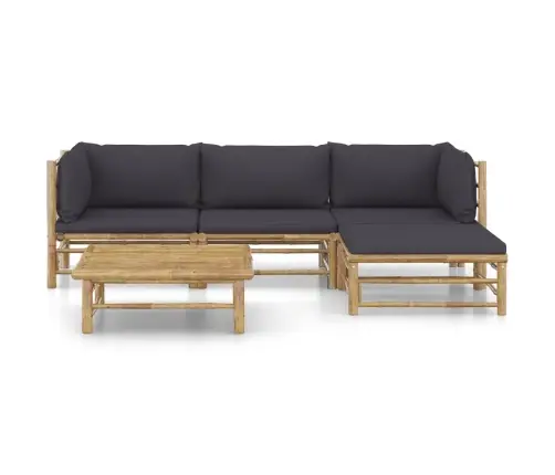 Sodo Komplektas Su Pilkomis Pagalvėmis, 5 Dalių, Bambukas