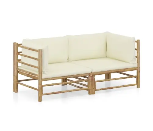 2-Osaline Aiamööbli Komplekt Kreemjasvalgete Patjadega, Bambus
