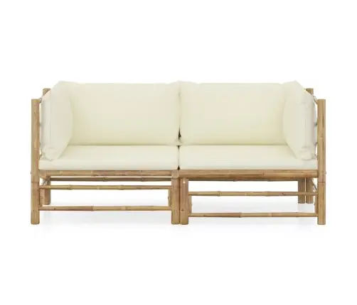 2-Osaline Aiamööbli Komplekt Kreemjasvalgete Patjadega, Bambus