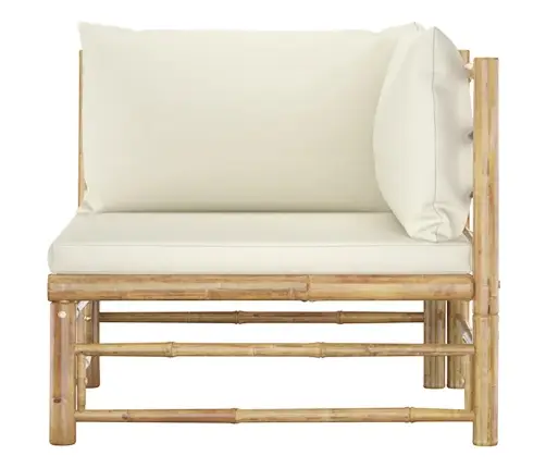 2-Osaline Aiamööbli Komplekt Kreemjasvalgete Patjadega, Bambus