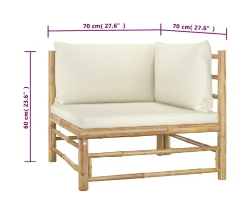 2-Osaline Aiamööbli Komplekt Kreemjasvalgete Patjadega, Bambus