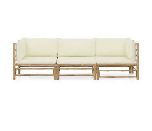 3-Osaline Aiamööbli Komplekt Kreemjasvalgete Patjadega, Bambus