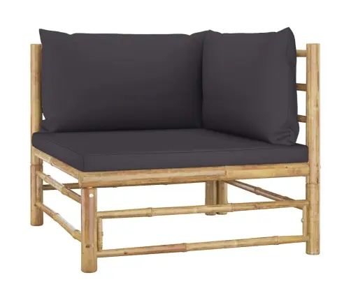 4-Osaline Aiamööbli Komplekt Tumehallide Patjadega, Bambus