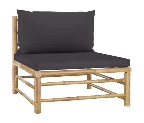 4-Osaline Aiamööbli Komplekt Tumehallide Patjadega, Bambus