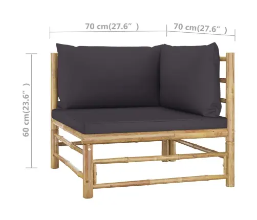 4-Osaline Aiamööbli Komplekt Tumehallide Patjadega, Bambus