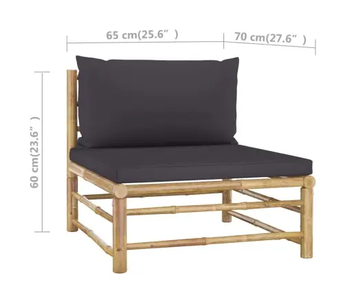 4-Osaline Aiamööbli Komplekt Tumehallide Patjadega, Bambus