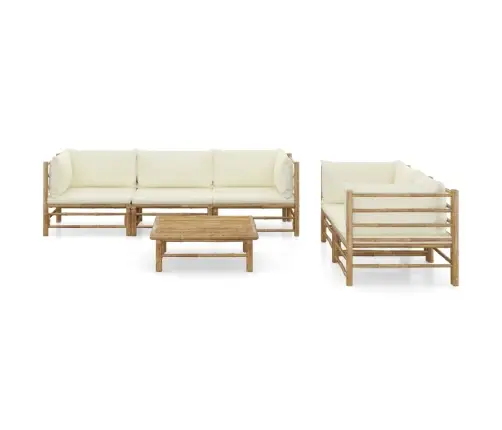 6-Osaline Aiamööblikomplekt Kreemjasvalgete Patjadega, Bambus