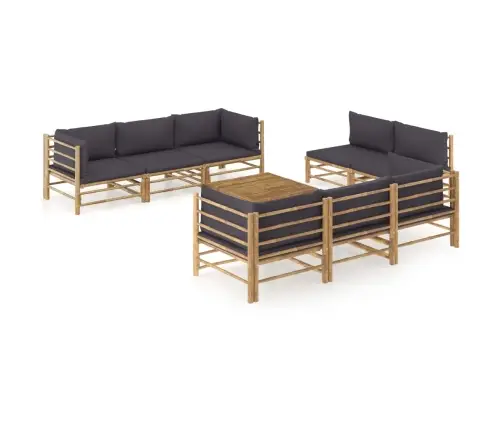 9-Osaline Aiamööblikomplekt Tumehallide Patjadega, Bambus