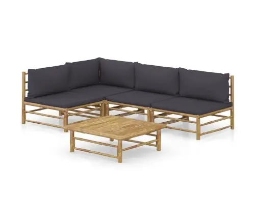 5-Osaline Aiamööbli Komplekt Tumehallide Patjadega, Bambus