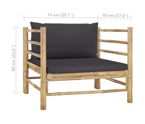 7-Osaline Aiamööblikomplekt Tumehallide Patjadega, Bambus