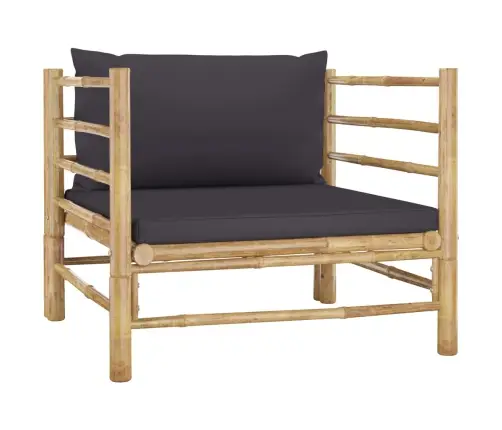 7-Osaline Aiamööblikomplekt Tumehallide Patjadega, Bambus