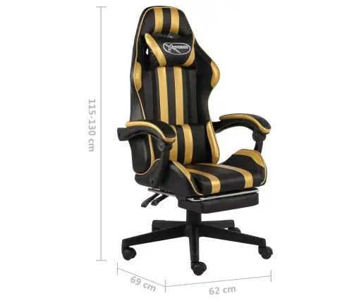Biroja Krēsls Ar Kāju Balstu, Melna Un Zeltaina Mākslīgā Āda Vidaxl