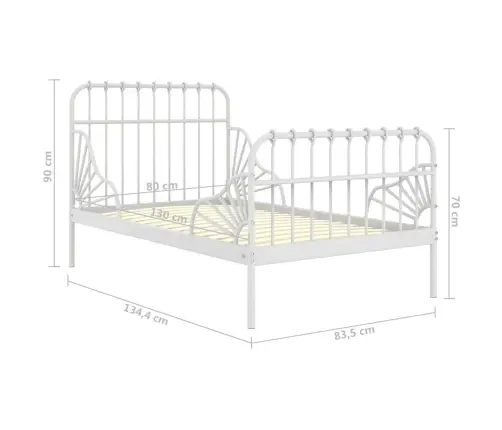 Gultas Rāmis, Pagarināms, Balts Metāls, 80X130/200 Cm Vidaxl