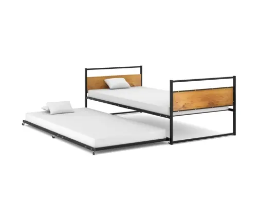 Izvelkams Gultas Rāmis, Melns, Metāls, 90X200 Cm Vidaxl