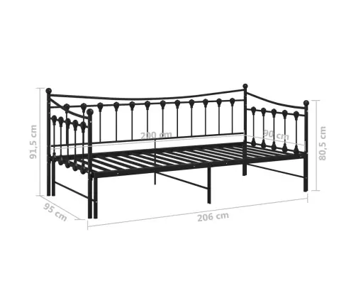 Izvelkams Dīvāna Rāmis, Melns, Metāls, 90X200 Cm Vidaxl