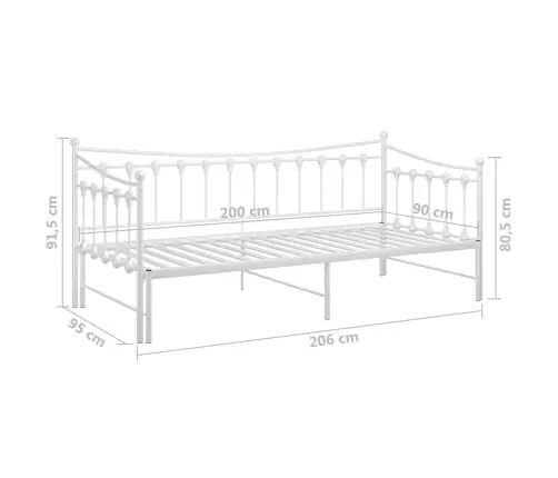 Izvelkams Dīvāna Rāmis, Balts, Metāls, 90X200 Cm Vidaxl
