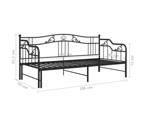 Lahtikäiv Diivanvoodiraam Must Metall 90 X 200 Cm