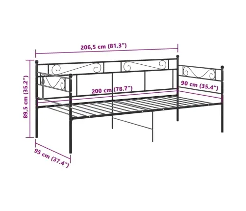Diivanvoodi Raam, Must, Metall, 90 X 200 Cm