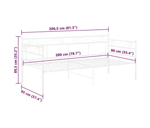 Diivanvoodiraam, Valge, Metall, 90 X 200 Cm