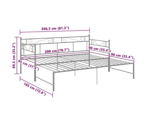 Izvelkams Dīvāna Rāmis, Pelēks, Metāls, 90X200 Cm Vidaxl