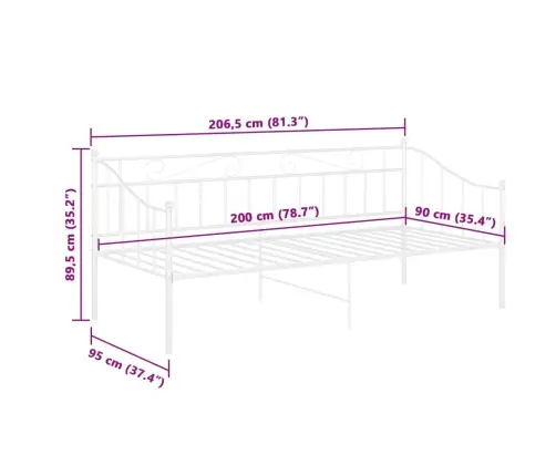 Diivanvoodiraam, Valge, Metall, 90 X 200 Cm