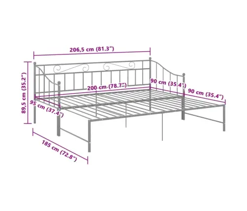 Izvelkams Dīvāna Rāmis, Pelēks, Metāls, 90X200 Cm Vidaxl