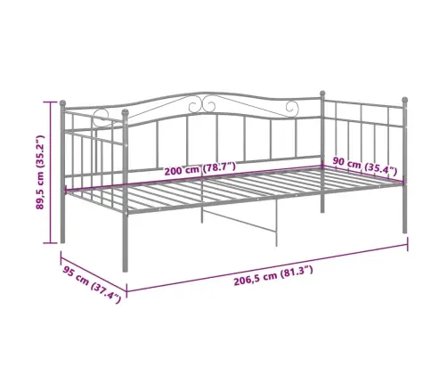 Sofos-Lovos Rėmas, Pilkos Spalvos, 90X200cm Metalas